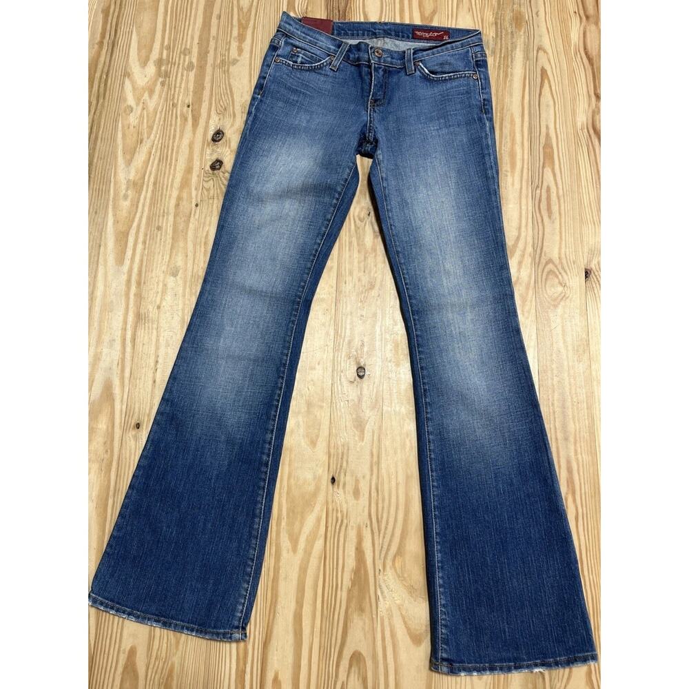Vintage Blue 2 Made In USA Womens Low Rise Flare Denim Jeans Size 26x32